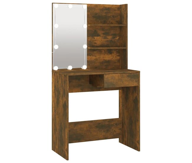 Vidaxl toucador com leds 74,5x40x141 cm cor carvalho castanho