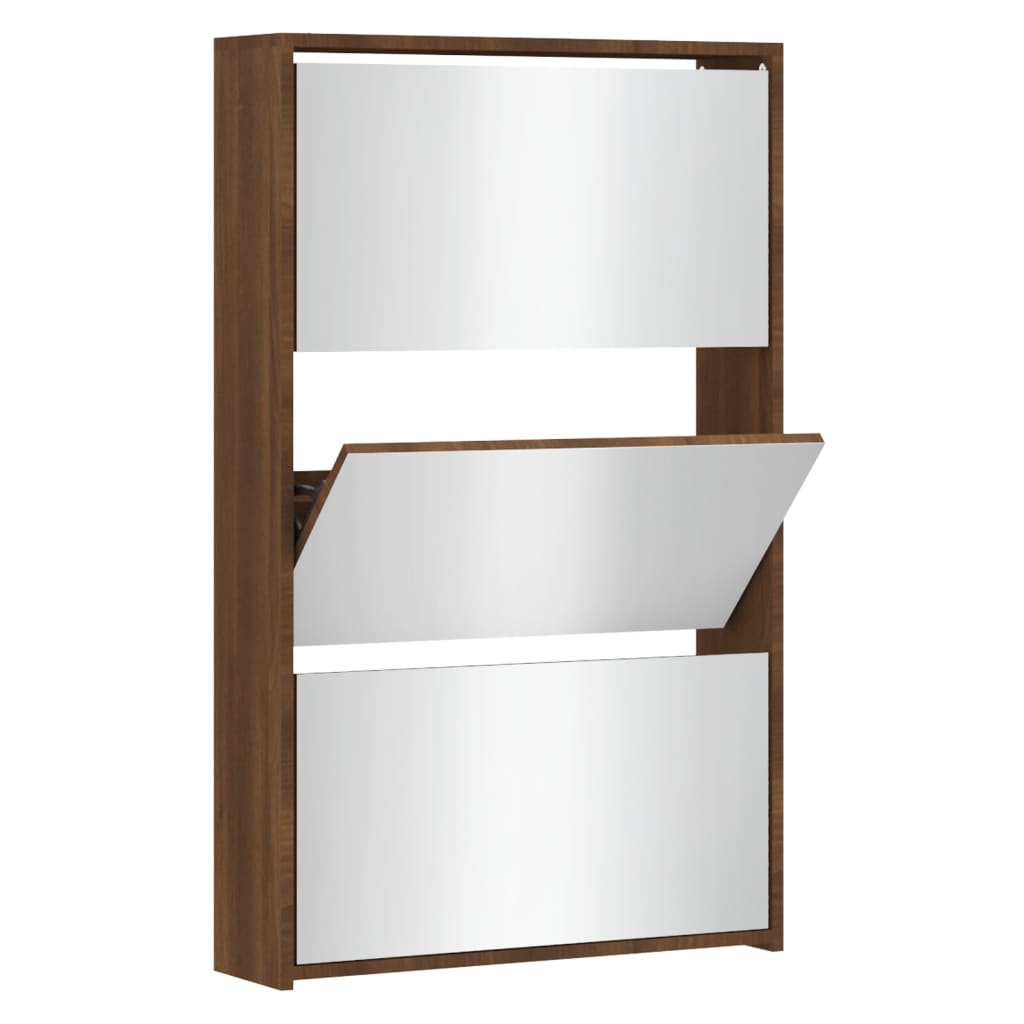 Vidaxl sapateira com espelho 3 divisórias 63x17x102,5 cm
