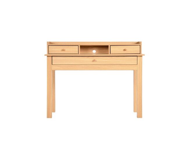 Mesa clássica em madeira com gavetas e arrumação devaki light wood