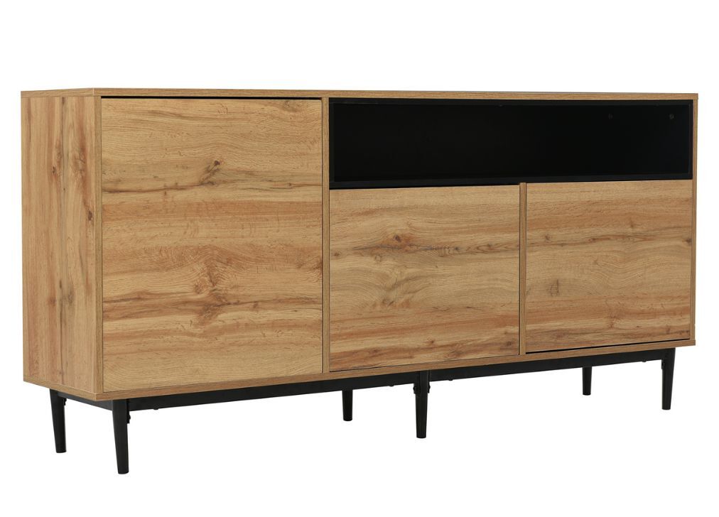 Aparador moderno em madeira com 3 portas, 1 nicho e prateleiras 160x35x76 cm