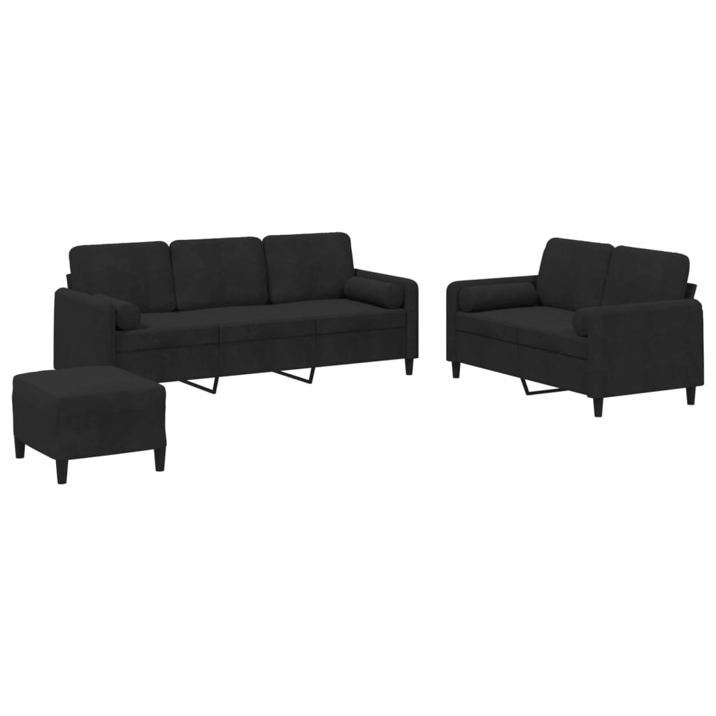 Vidaxl 3 pcs conjunto de sofás com almofadas veludo preto