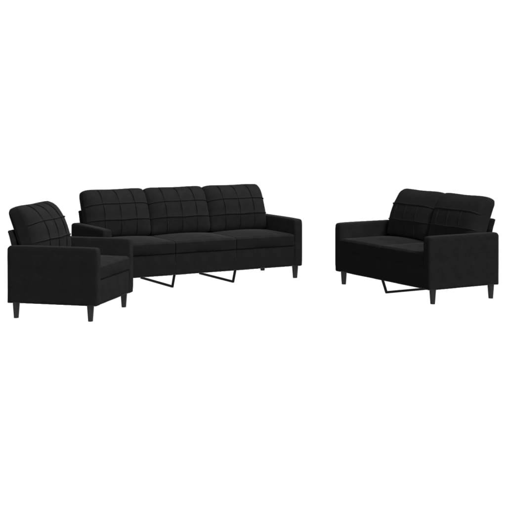 Vidaxl 3 pcs conjunto de sofás com almofadões veludo preto