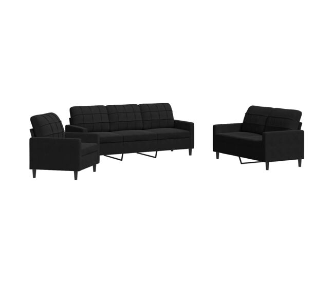 Vidaxl 3 pcs conjunto de sofás com almofadões veludo preto