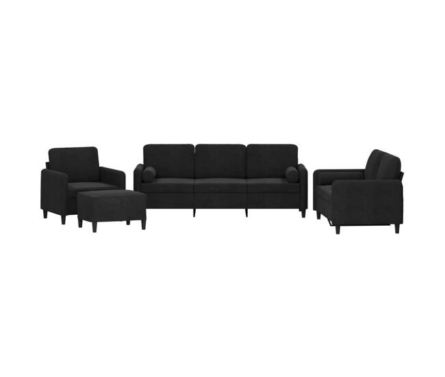 Vidaxl 4 pcs conjunto de sofás com almofadas veludo preto