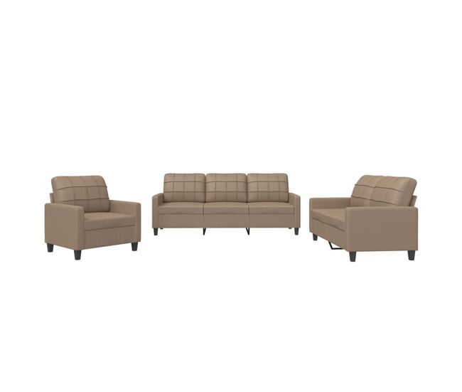 Vidaxl 3 pcs conjunto sofás c/ almofadões couro artificial cappuccino