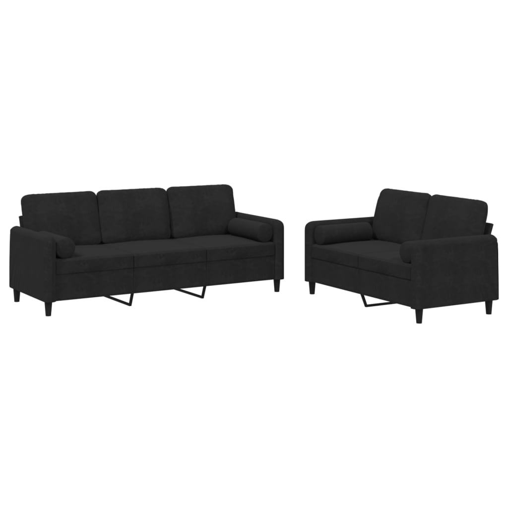 Vidaxl 2 pcs conjunto de sofás com almofadas veludo preto
