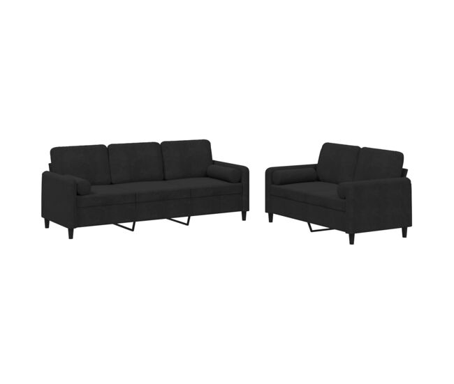 Vidaxl 2 pcs conjunto de sofás com almofadas veludo preto