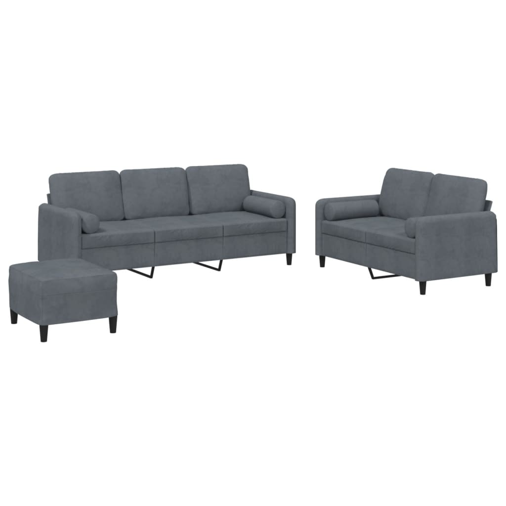 Vidaxl 3 pcs conjunto de sofás com almofadas veludo cinzento-escuro