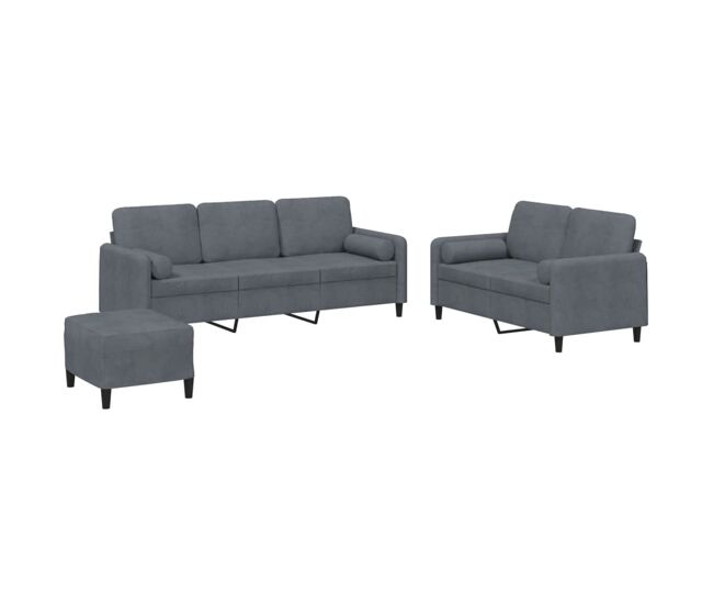 Vidaxl 3 pcs conjunto de sofás com almofadas veludo cinzento-escuro