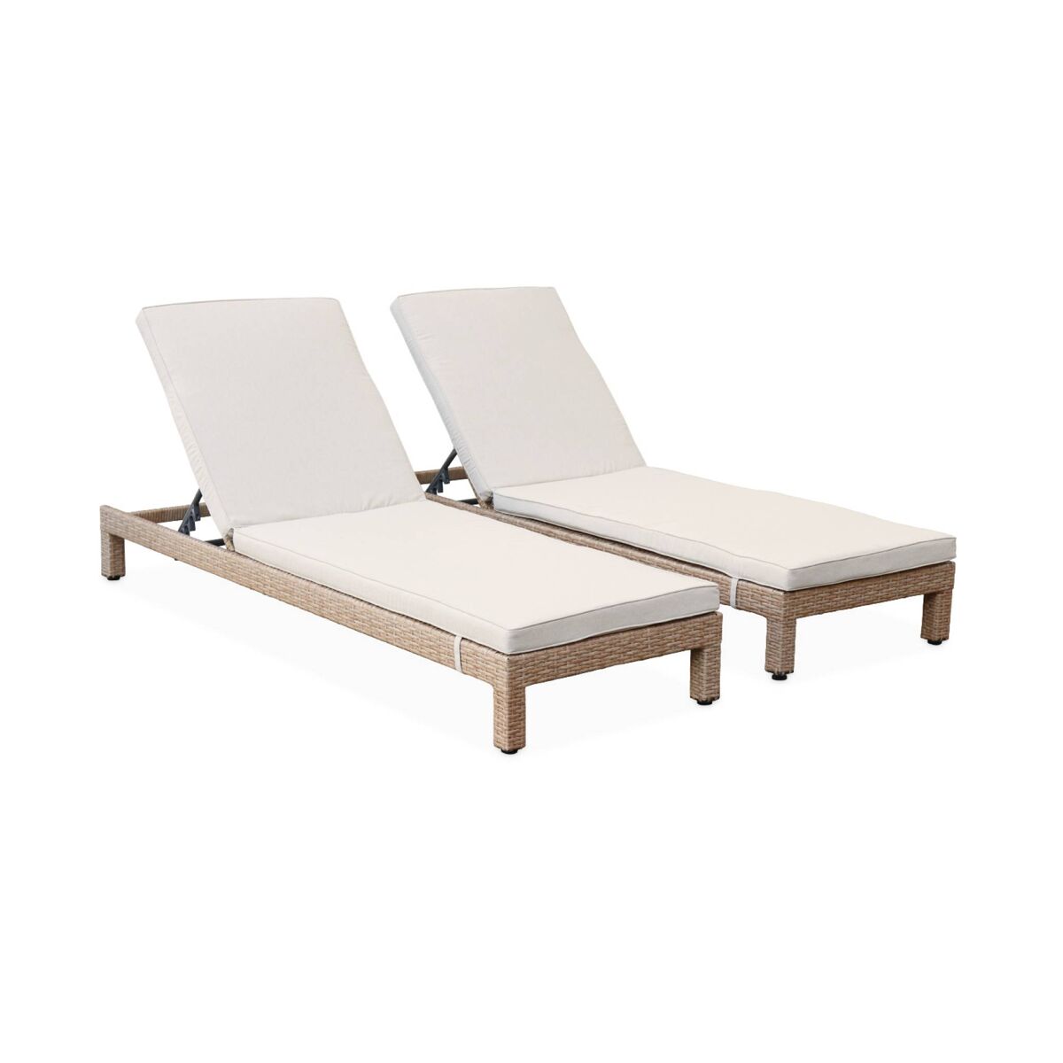 Espreguiçadeira em resina tecida, multi-posição, set de 2, pisa x2, natural, 195x65x84 cm