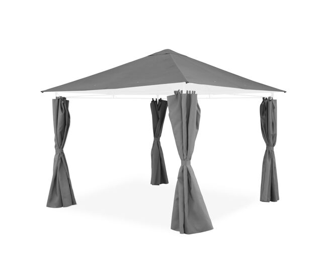 Dossel e cortinas para o caramanchão, elusa 3x3m, cobertura de telhado + cortinas para pérgola elusa, cinza, 299x299x183 cm