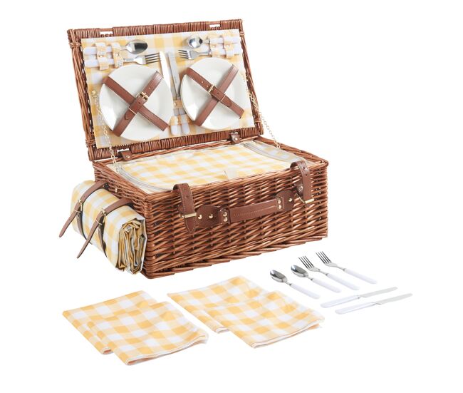 Cesto de piquenique brindisi para 4 vime 46x31x20cm - amarelo / branco casa.pro