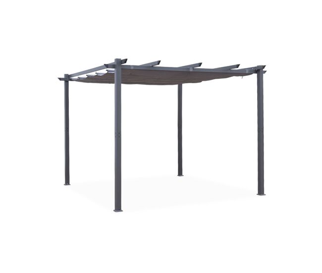 3x3m pérgola de alumínio com cobertura deslizante, isla, cinza, 305x298x222 cm