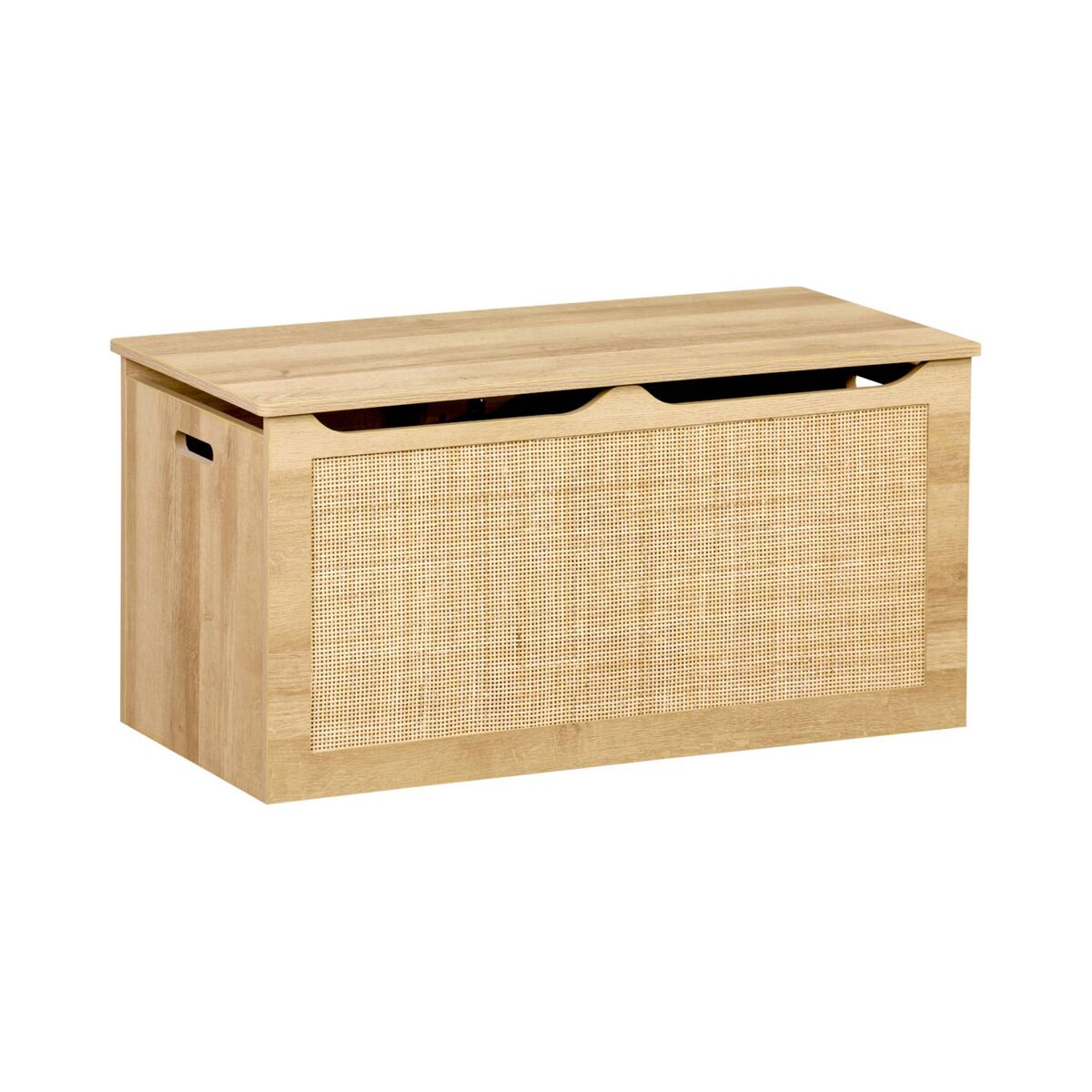 Caixa para enfants em madeira e cana e pegas laterais, boheme kids, natural, 80x40x40 cm