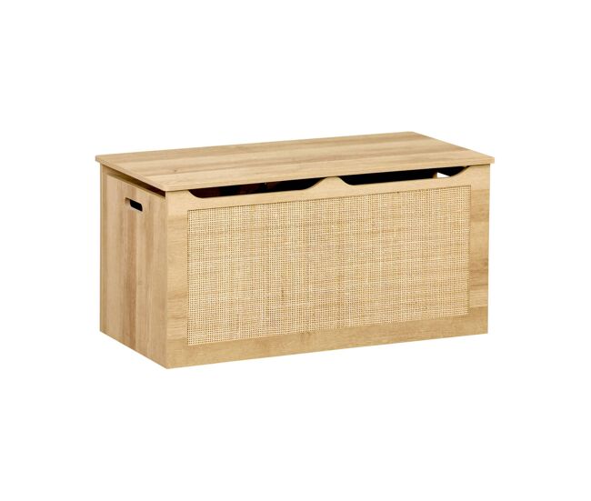 Caixa para enfants em madeira e cana e pegas laterais, boheme kids, natural, 80x40x40 cm