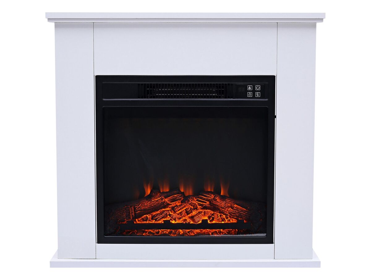 Lareira eléctrica imitando o design das lareiras clássicas de lea, com uma bela moldura de aço lacada a branco