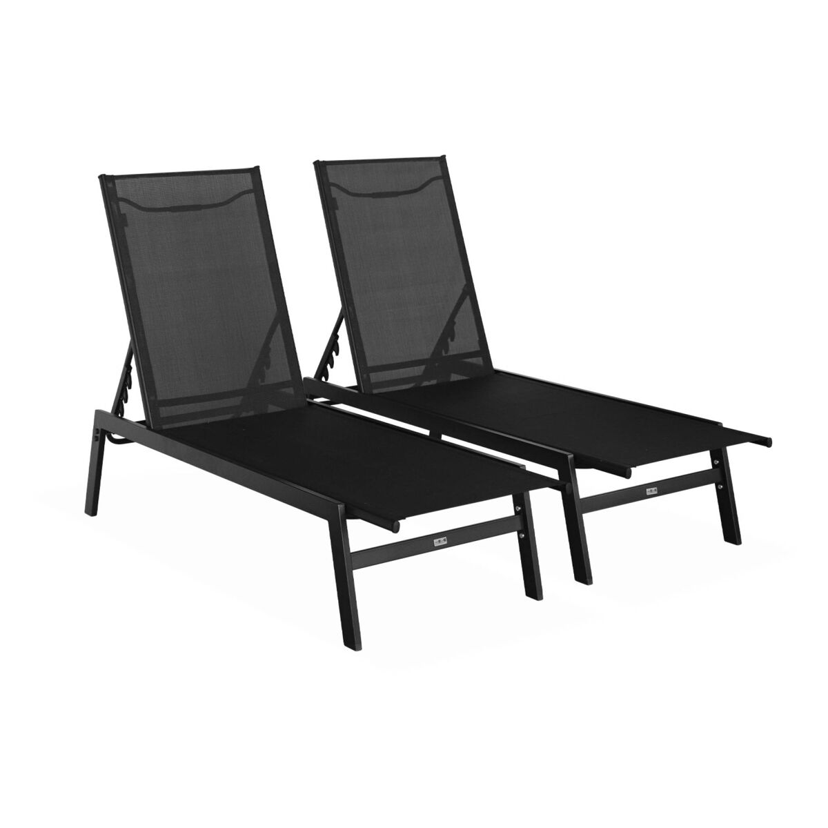 Transat de aço multi posições, set de 2, flora, preto, 155x59x106 cm