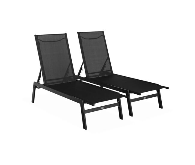 Transat de aço multi posições, set de 2, flora, preto, 155x59x106 cm