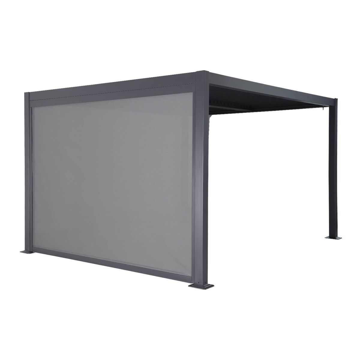 Pergola bioclimático 3x3m em alumínio e aço + 1 toldo de 3m, palace 3x3m + acessório, antracite, 292x292x224 cm