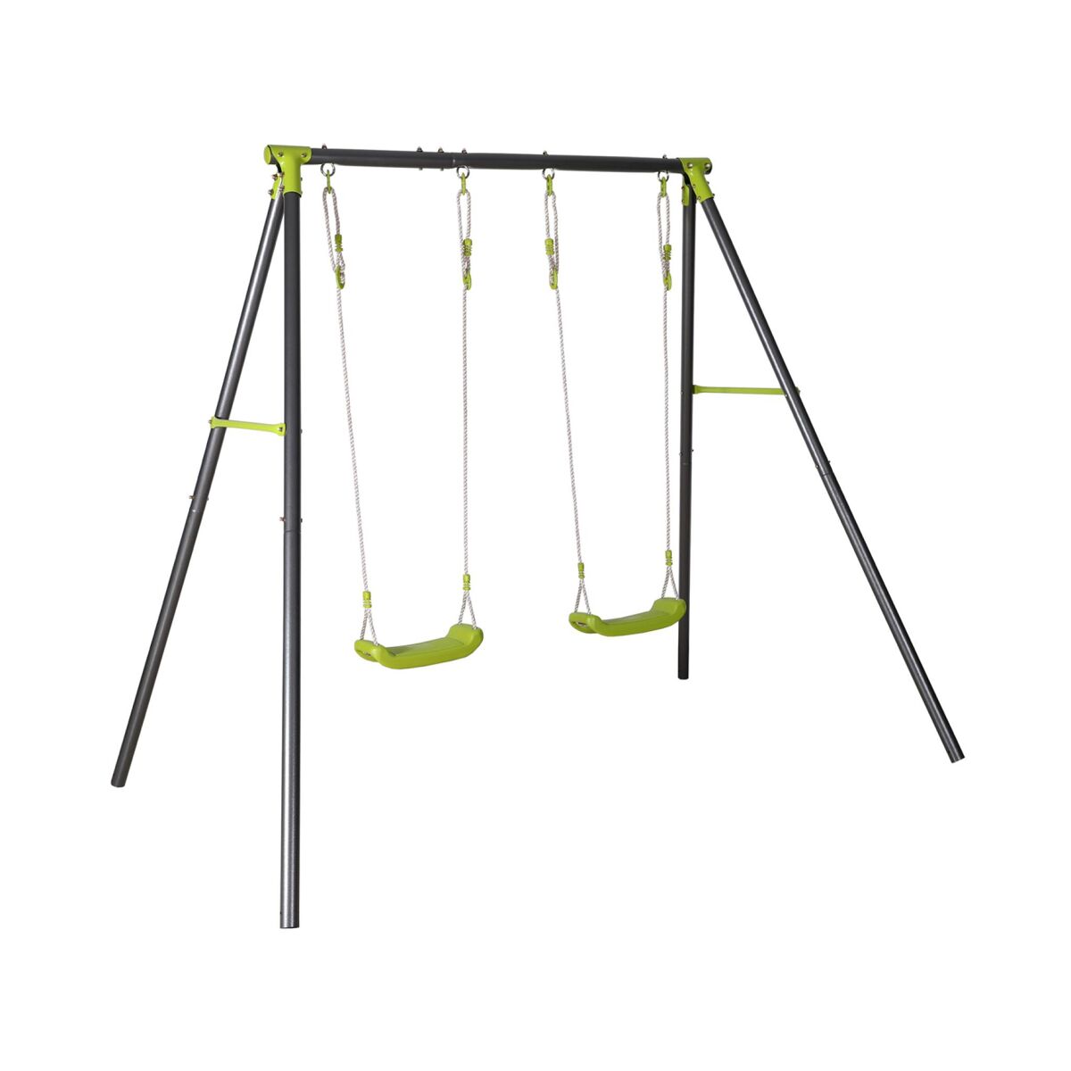 Pórtico de balançoio duplo em metal, bise, noir et vert, 217x153x195 cm