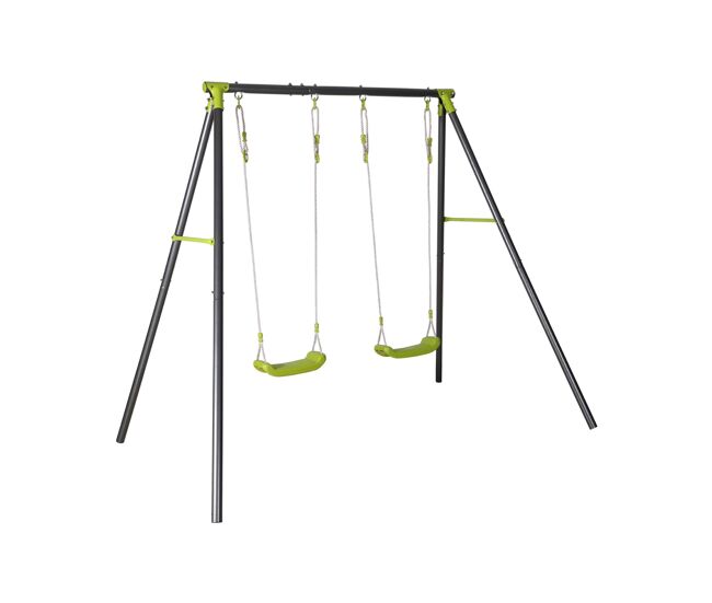 Pórtico de balançoio duplo em metal, bise, noir et vert, 217x153x195 cm