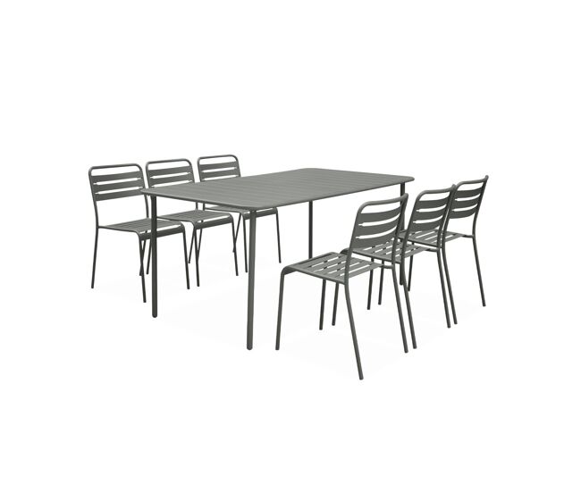 Mesa de jardim em metal com 6 cadeiras, amelia, verde caqui, 160x90x72.5 cm