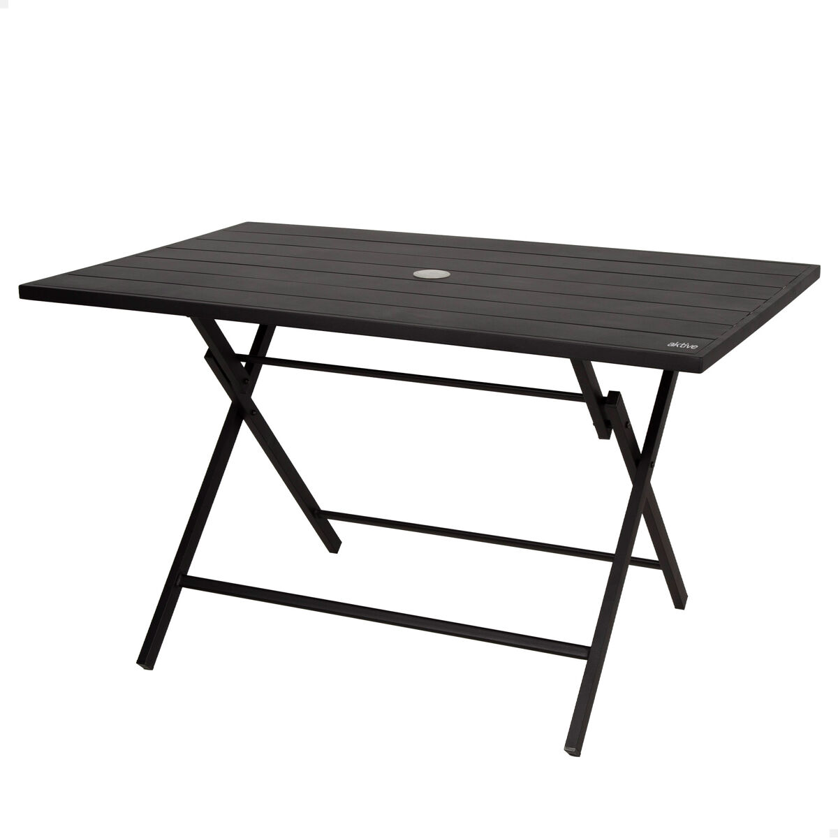 Aktive mesa de jardim dobrável em acier noir para 4 pessoas com furo para guarda-chuva 120x75x70 cm