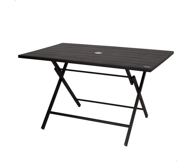 Aktive mesa de jardim dobrável em acier noir para 4 pessoas com furo para guarda-chuva 120x75x70 cm