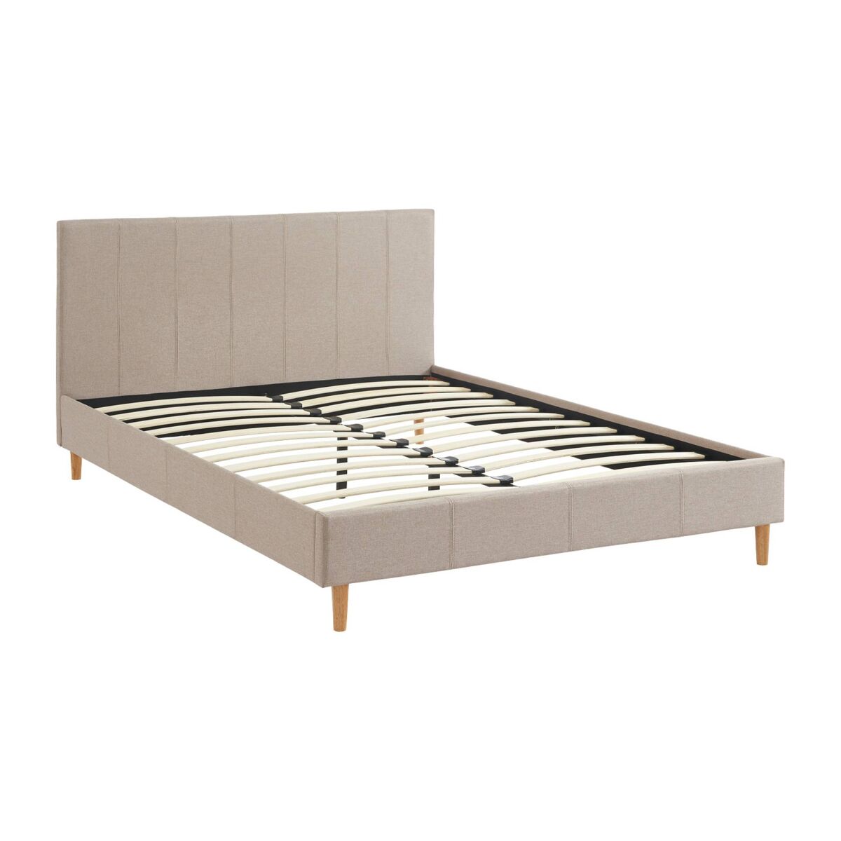 Cama com base de ripas e cabeceira 140cm, acabamento em tecido simple, marlon, beige, 202x148x89 cm