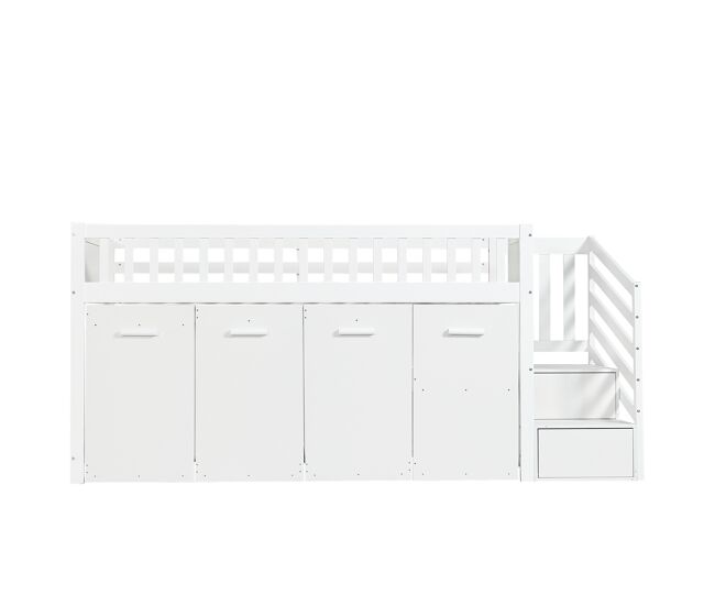 Cama mezzanine em madeira 90x200 cm - com secretária/gabinete/armário extraível e escada de arrumação - branco