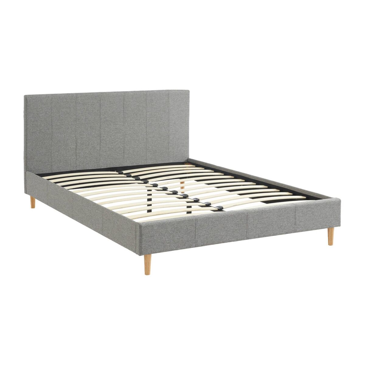 Cama com base de ripas e cabeceira 140cm, acabamento em tecido simple, marlon, cinza claro, 202x148x89 cm