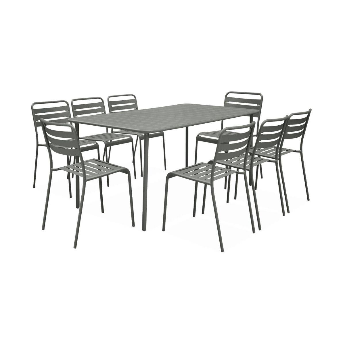 Mesa de jardim com 8 cadeiras de metal, amelia, verde caqui, 160x90x72.5 cm