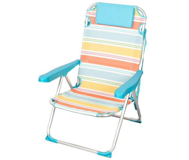 Aktive cadeira de praia dobrável de 5 posições 48x60x90 cm listras multicoloridas com almofada