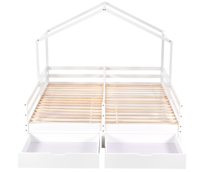 Cama-cabina em pinho maciço 2x90x200 cm - com 2 gavetas - branco