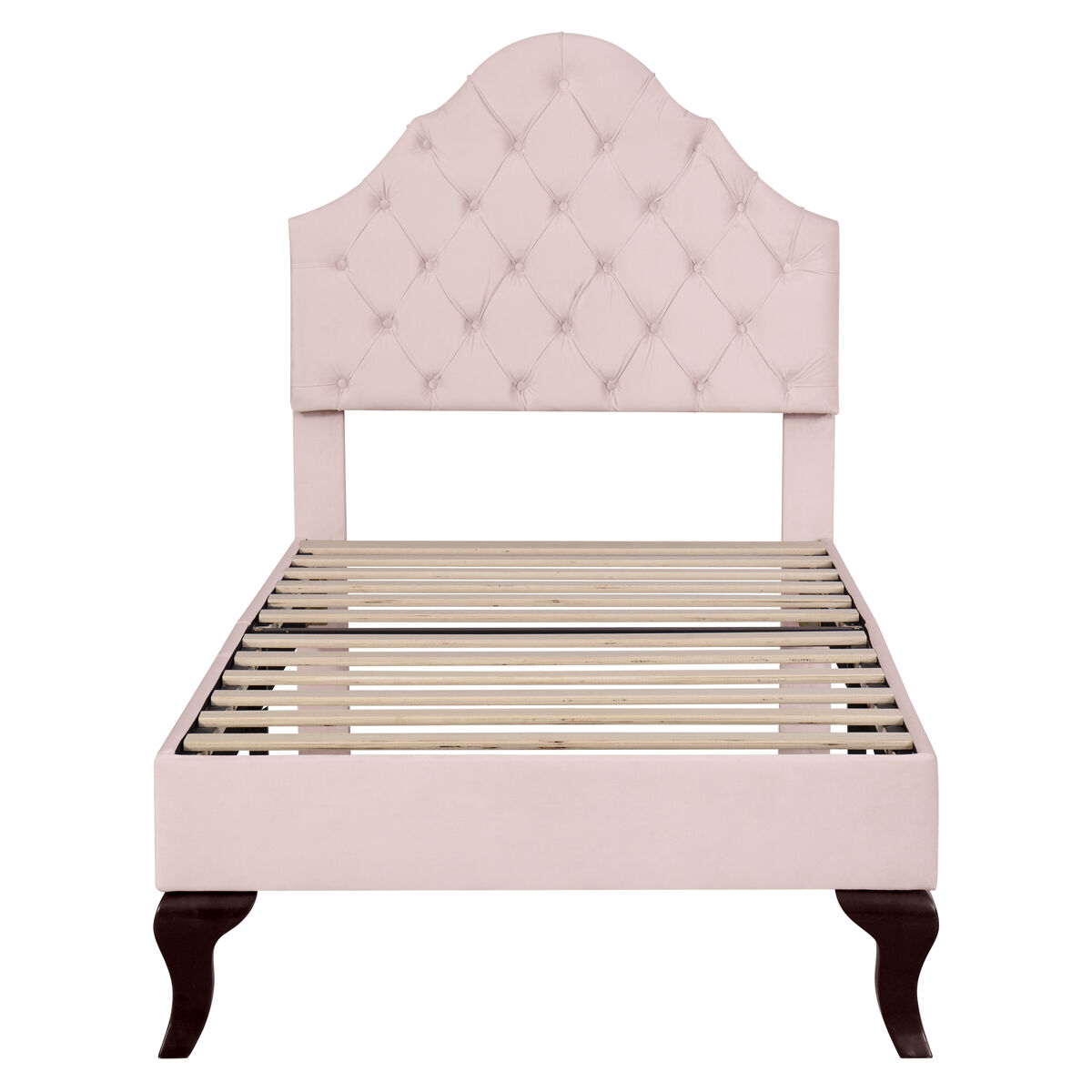 Cama estofada em veludo 90x200 cm com cabeceira regulável + estrado de molas - rosa