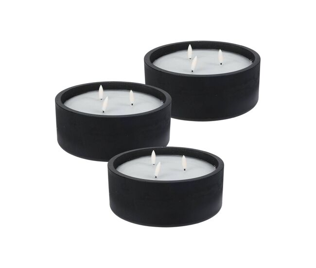 Well home - pacote de 3 velas led pretas redondas
