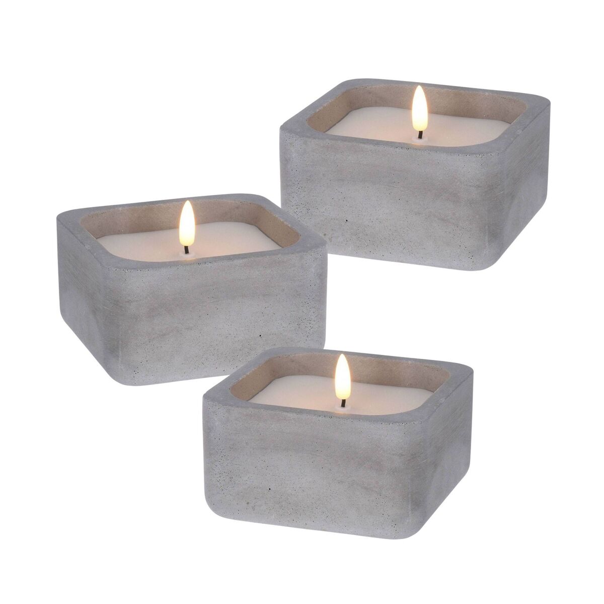 Well home - pacote de 3 velas led quadradas cinza
