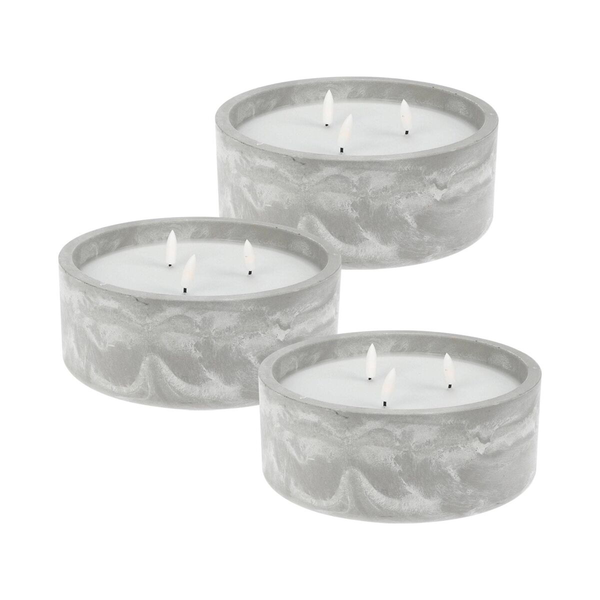 Well home - pacote de 3 velas led redondas cinza mármore