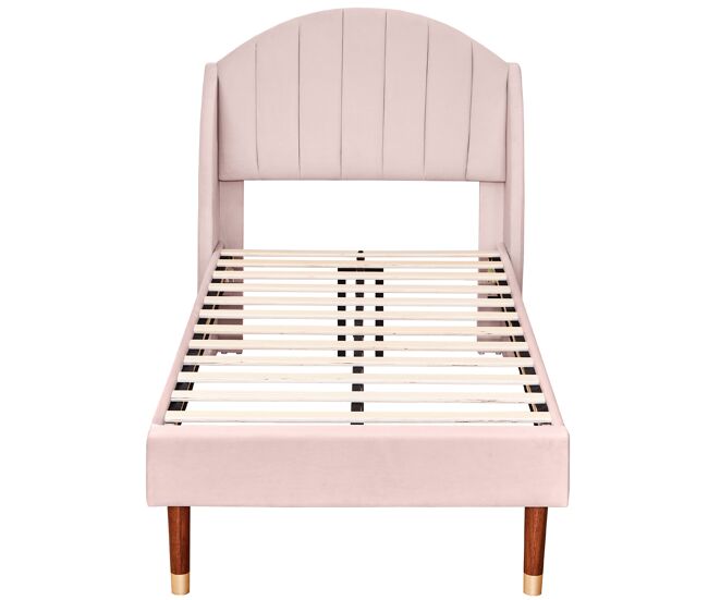 Cama estofada em veludo com estrado de ripas 90x200 cm - rosa