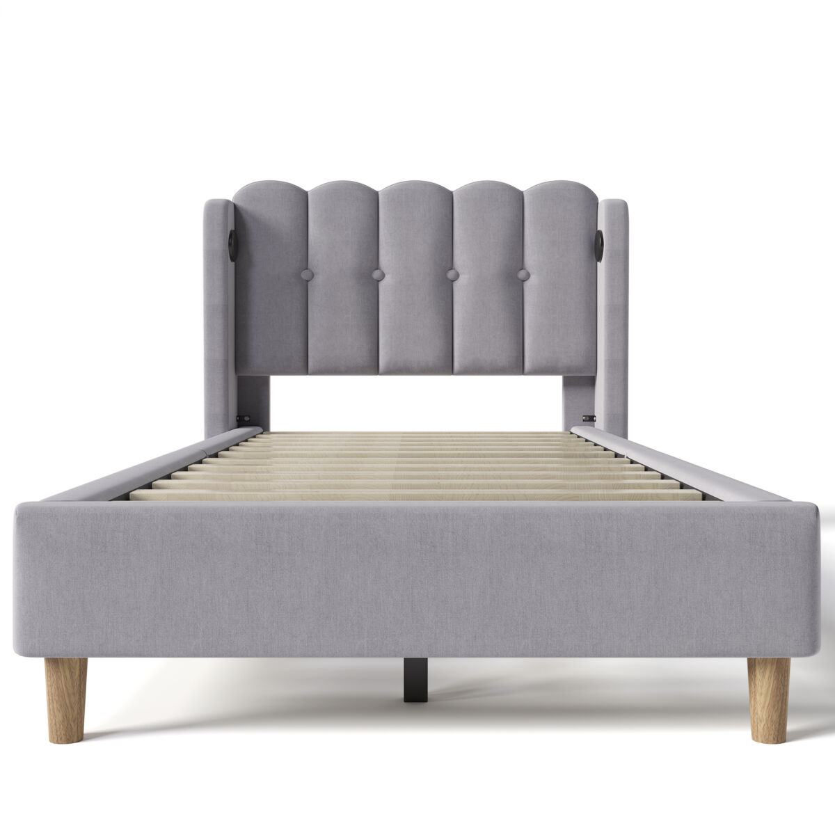 Cama de linho acolchoada 90x200 cm - com portas de carga e estrado - cinzento