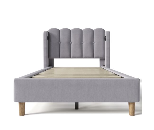 Cama de linho acolchoada 90x200 cm - com portas de carga e estrado - cinzento
