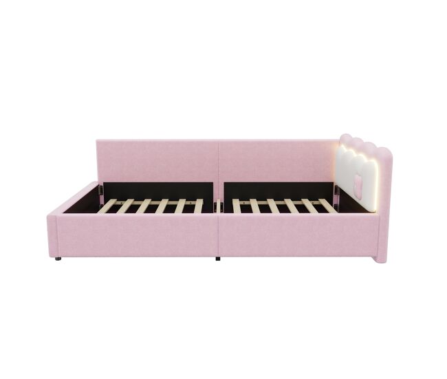 Sofá-cama 90x200 cm com led e estrado de ripas - rosa