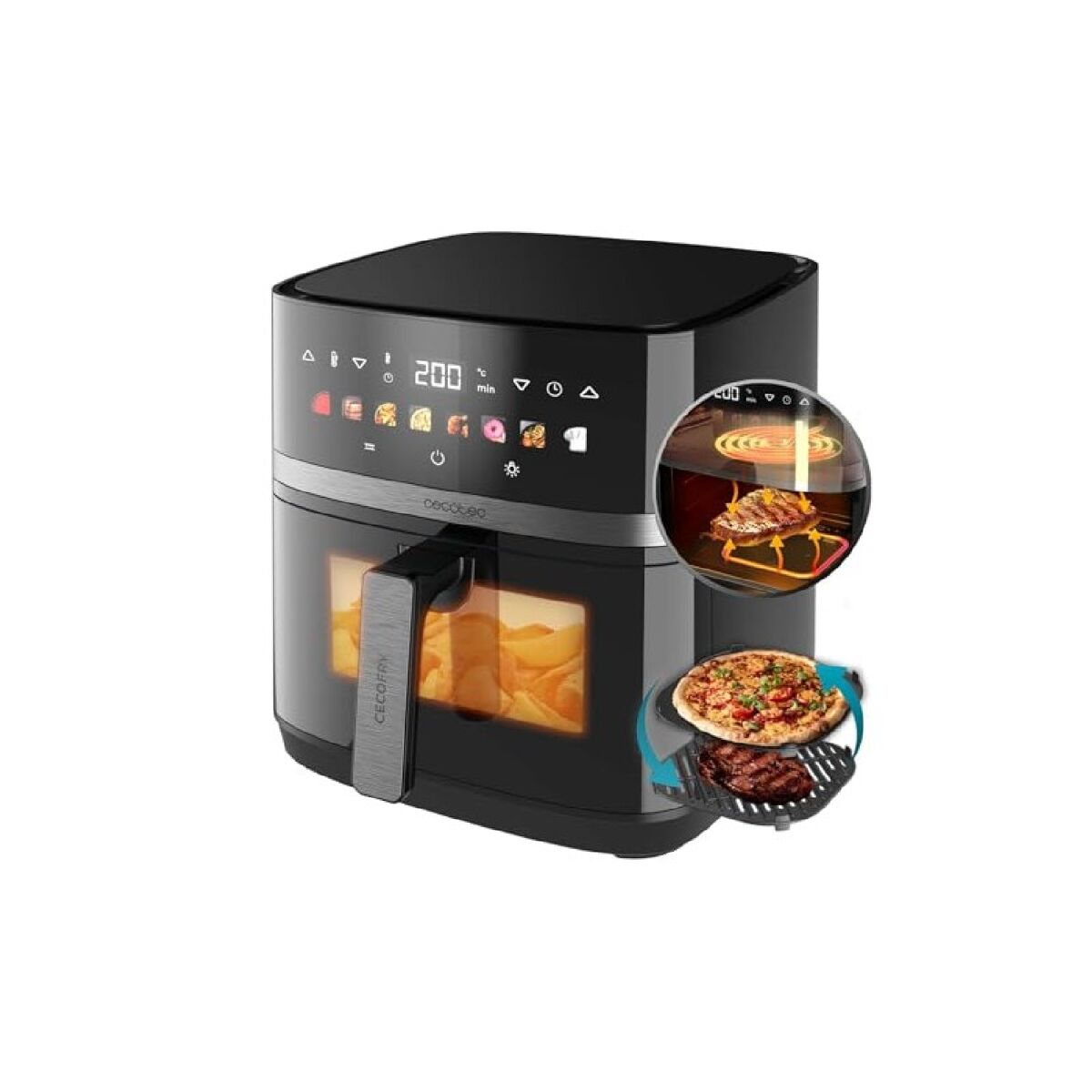 Cecotec cecofry&grill duoheat 8000 fritadeira de ar com dupla resistência para tostado perfeito e sabor a grelha 8l 2200w