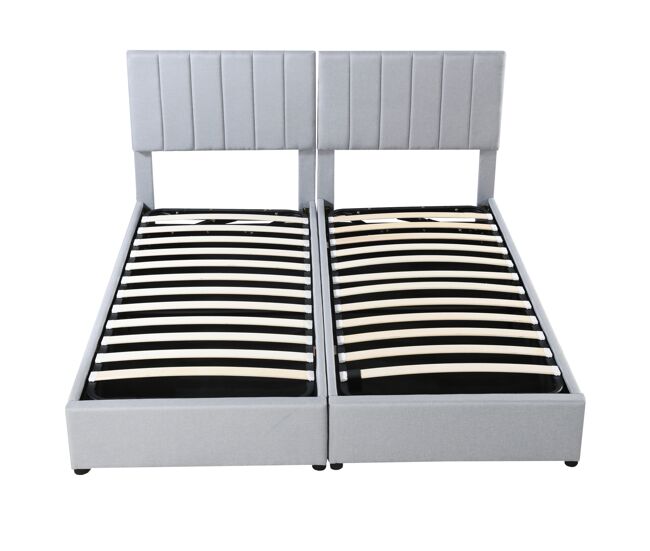 Canapé-lit rembourré en tissu lin - 180x200cm - convertible en 2 lits individuels - gris
