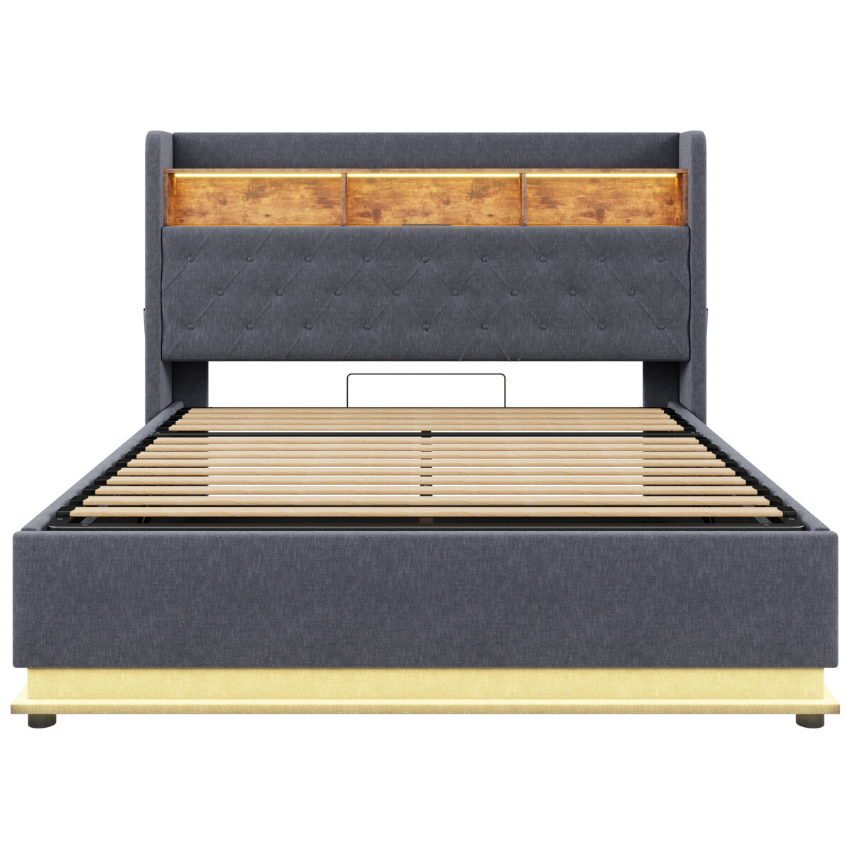 Lit en lin avec canapé de 180x200 cm - avec led et prises usb - gris