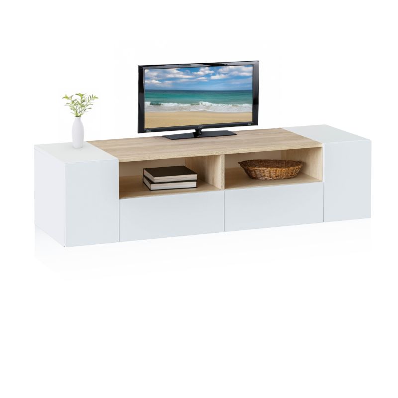 Duehome Módulo Nima Tv Artik White (Branco Mate) - Carvalho Canadiano 138 X 34 X 40,2 Cm Transparente