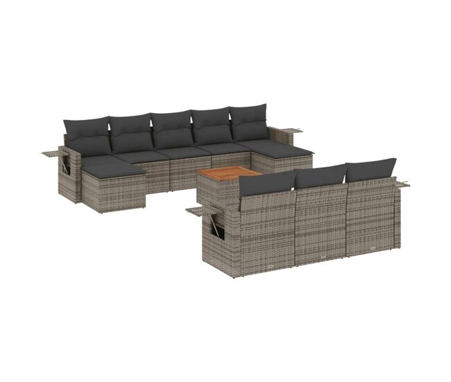 Vidaxl 11 pcs conjunto sofás de jardim c/ almofadões vime pe gris