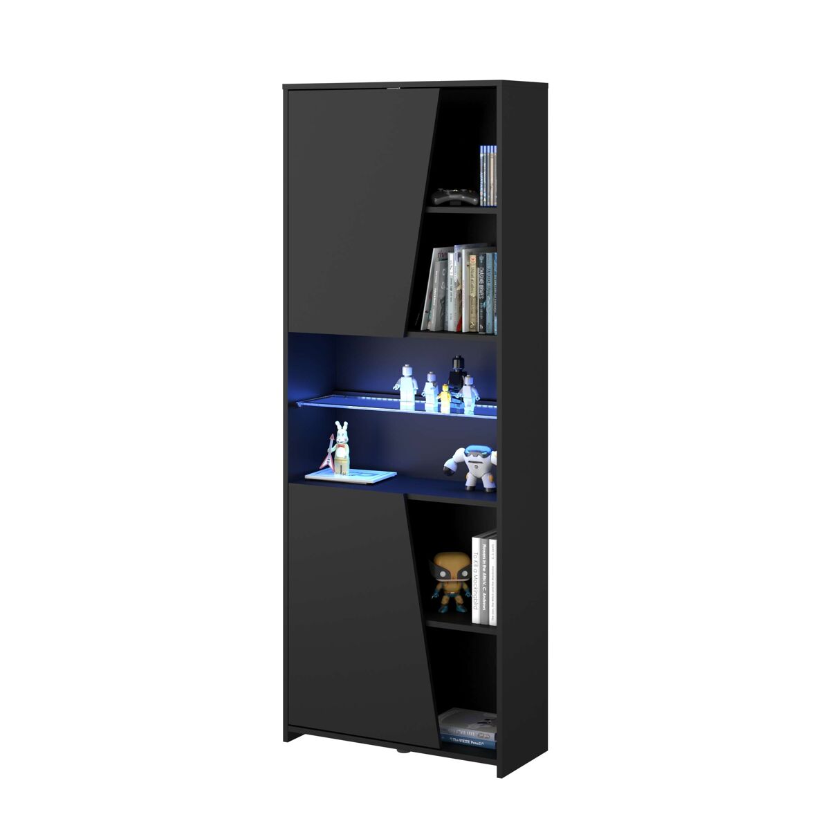 Pacote de móveis gamer com led incluso, em preto, estilo moderno (mesa gamer + 2 prateleiras)