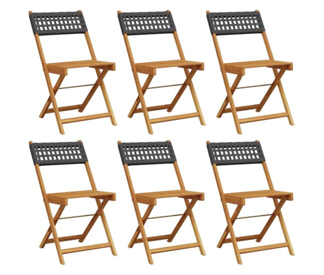 Vidaxl cadeiras jardim dobráveis 6 pcs vime pe/madeira maciça preto