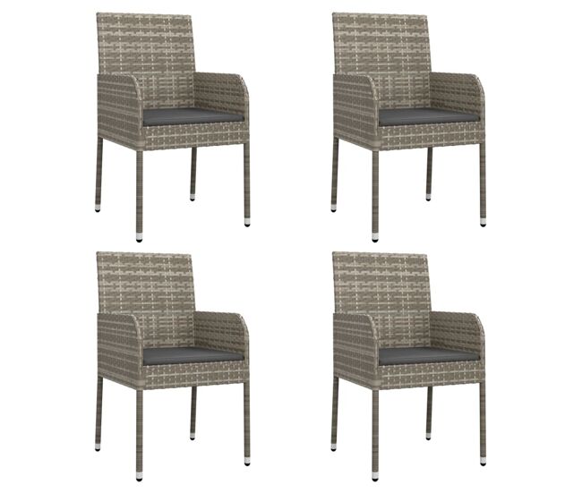 Vidaxl cadeiras de jardim c/ almofadões 4 pcs vime pe cinzento
